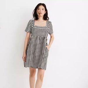 Madewell Allie Mini Dress, Linen Blend Gingham Check with Pockets